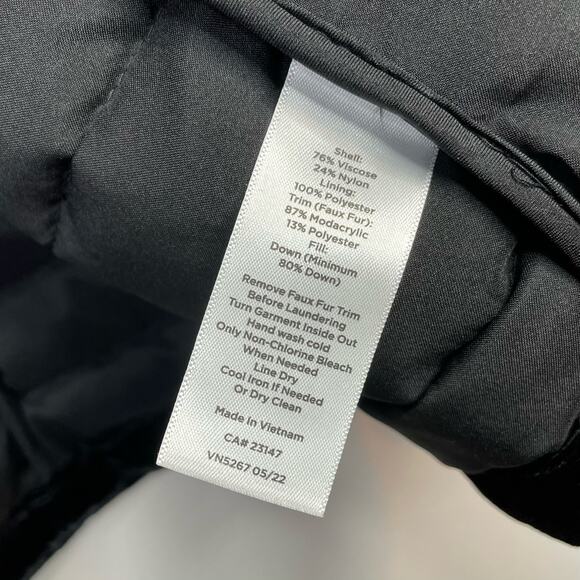 Talbots Black Velvet Down Quilted Puffer Jacket Coat Faux Fur Collar 16P 16 P - Picture 16 of 17